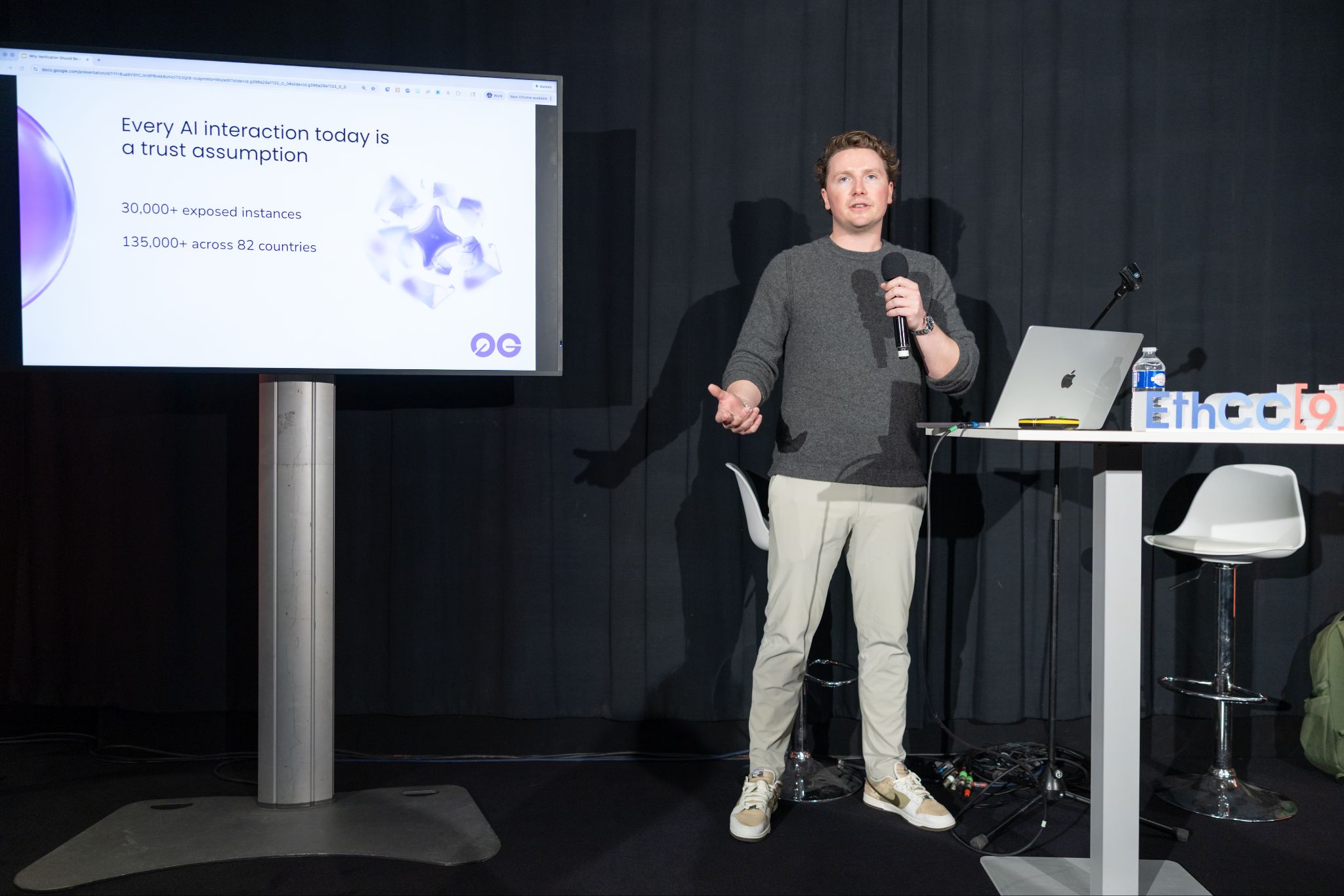 Jake Salerno presenting Why Verification Should Be a First-Class Citizen in AI at EthCC Burton Stage