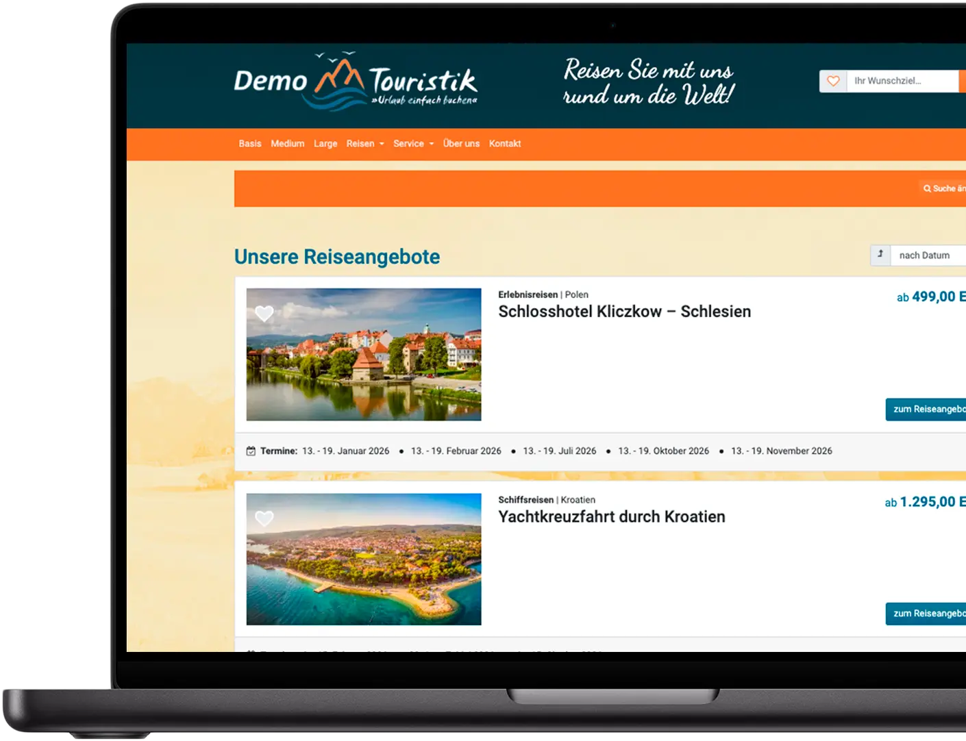 Demo der Xtoura App für Reiseveranstalter. Digitale Reisebuchungsplattform zur Verwaltung von Reiseangeboten, Preisen und Terminen in einer modernen Benutzeroberfläche.