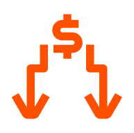 Icon for Cost Effective. Dollar sign with arrows pointing down.