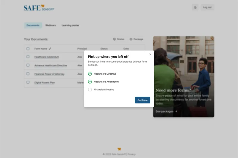 A screenshot from safesendoff.com