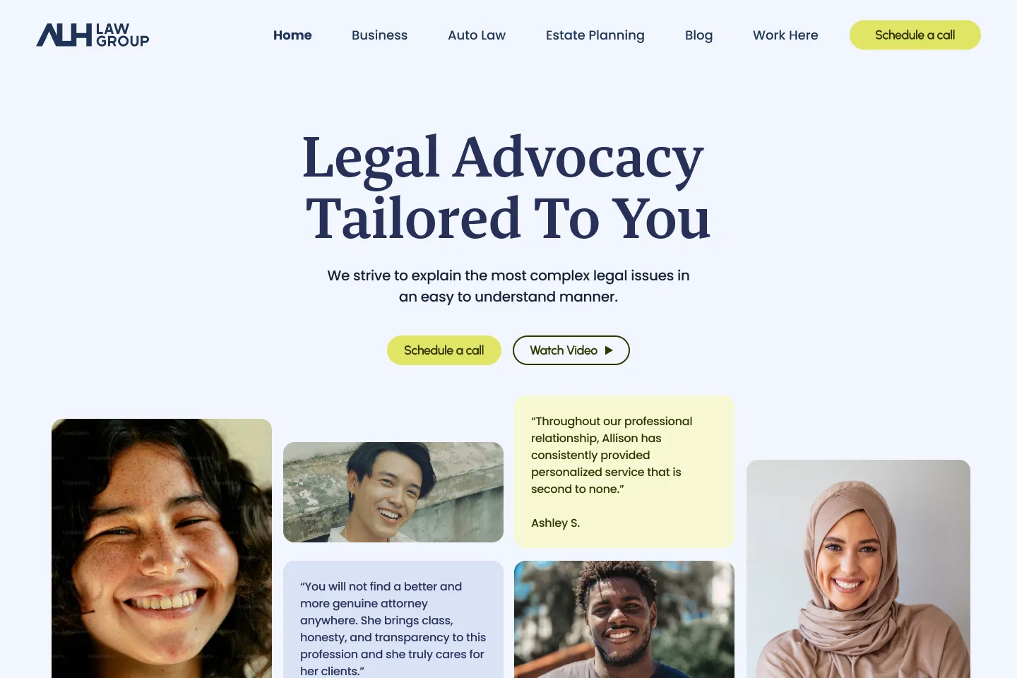 A screenshot of the alhlaw.com hero section
