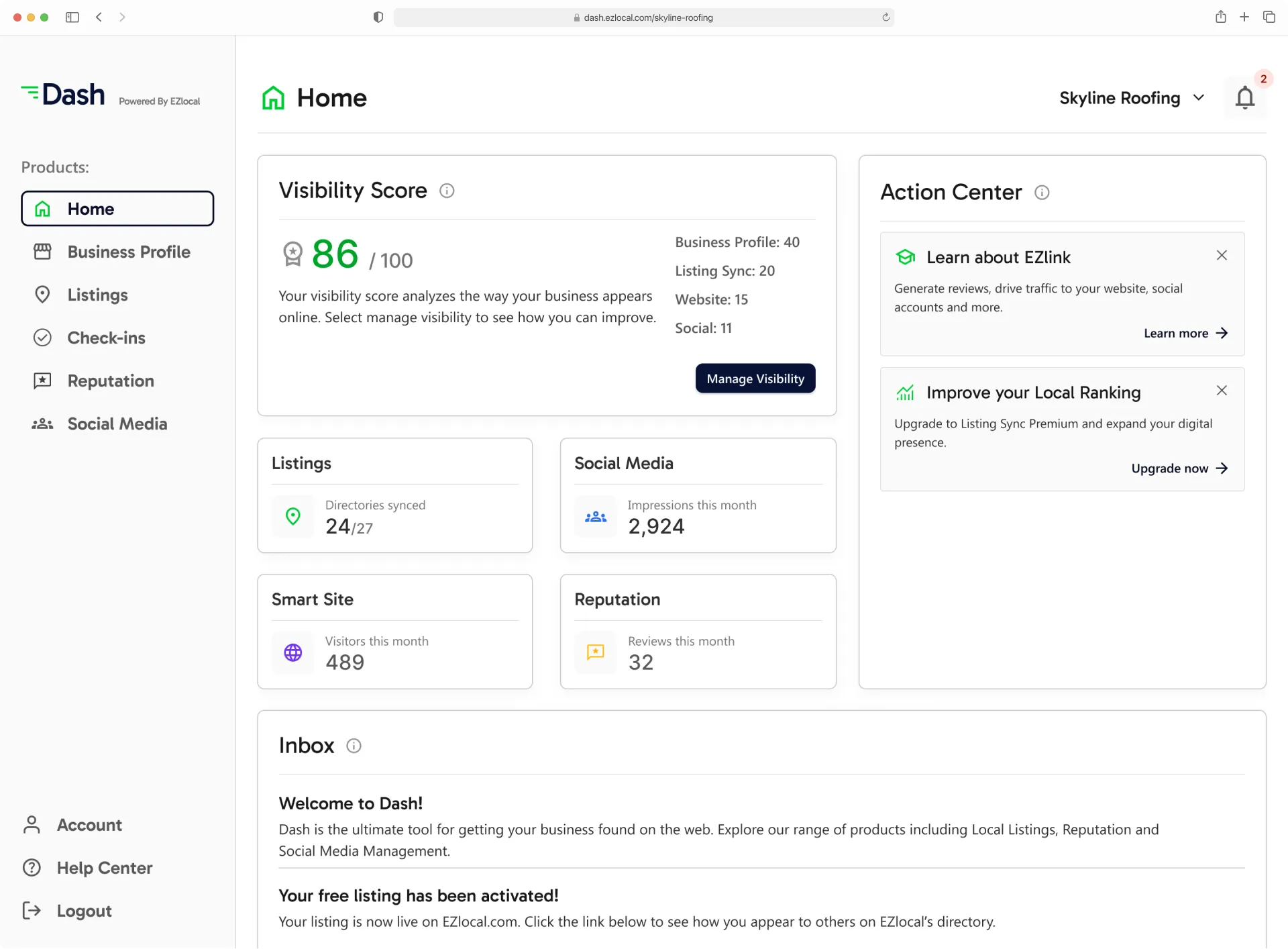 A mockup of the EZLocal home tab