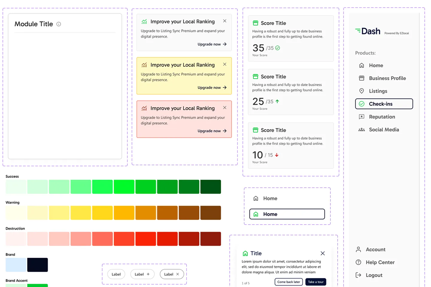 A mockup of the EZLocal design system