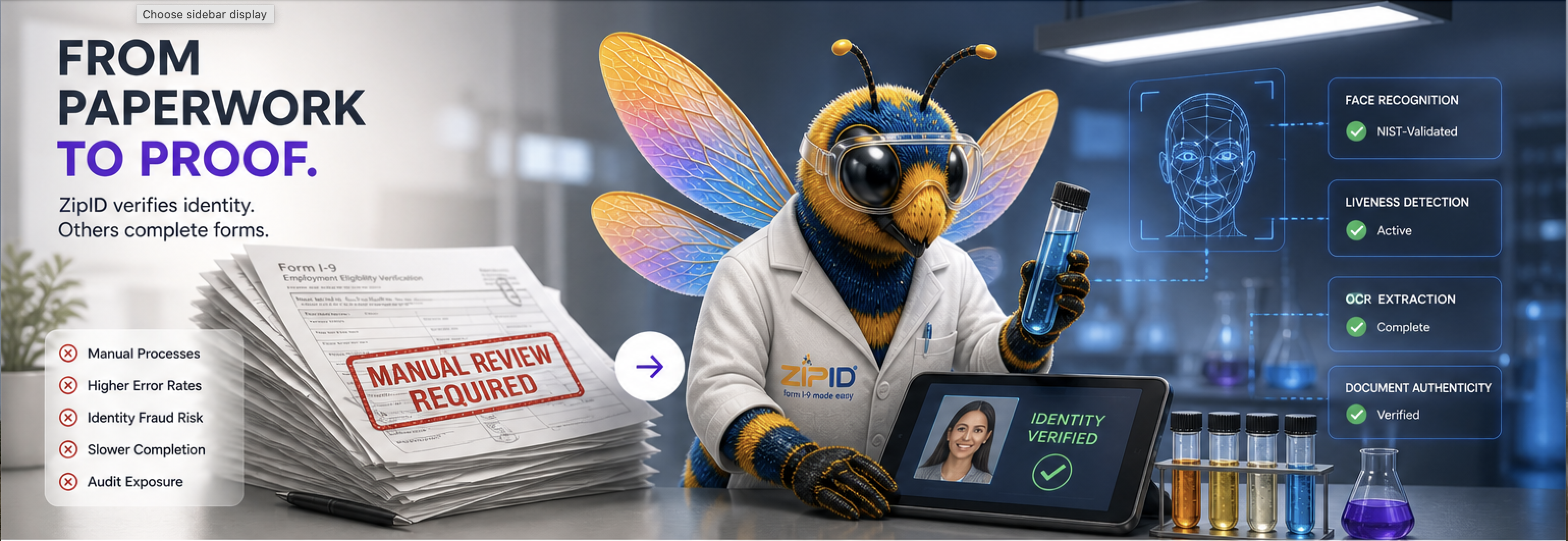 Comparison table showing ZipID versus HRIS platforms, I-9 vendors, and background check companies across completion time, biometric verification, OCR, fraud detection, audit trails, and authorized representative workflows.