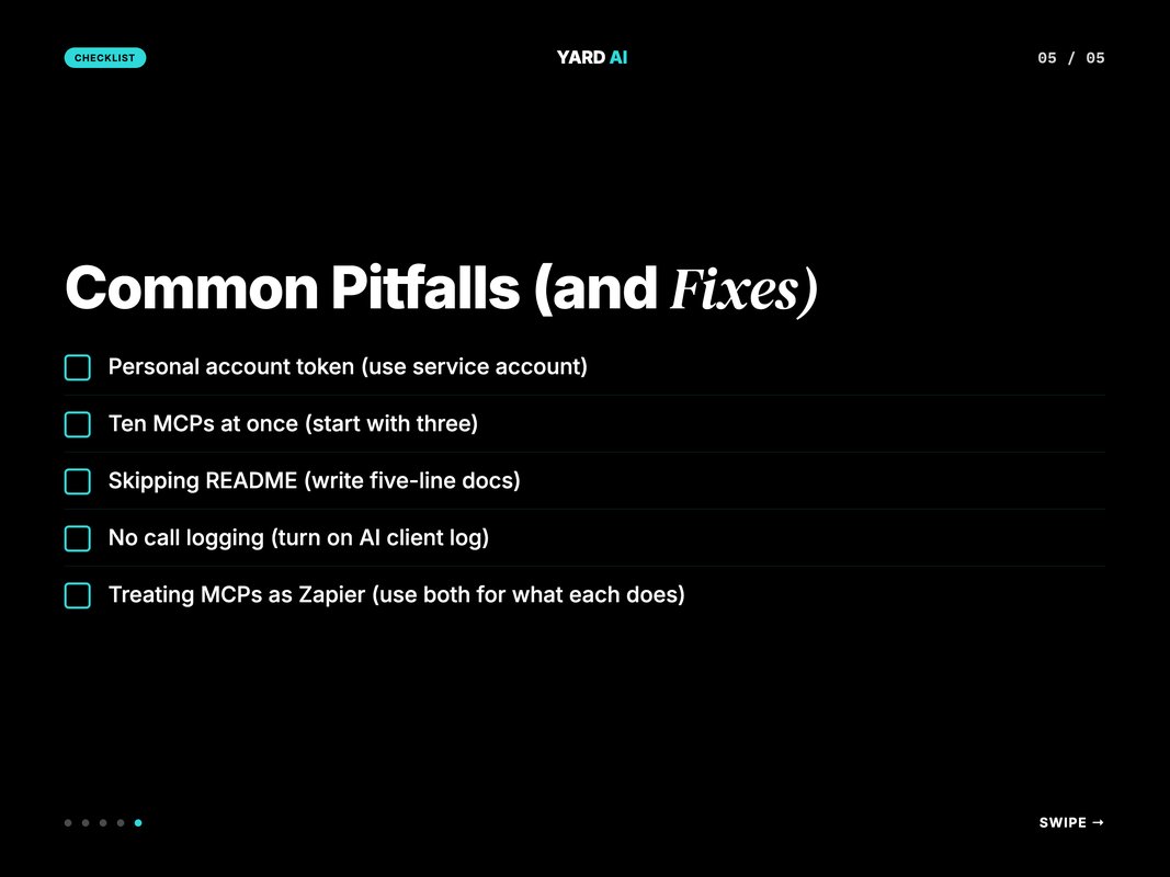 Five common MCP pitfalls listed as a fix checklist