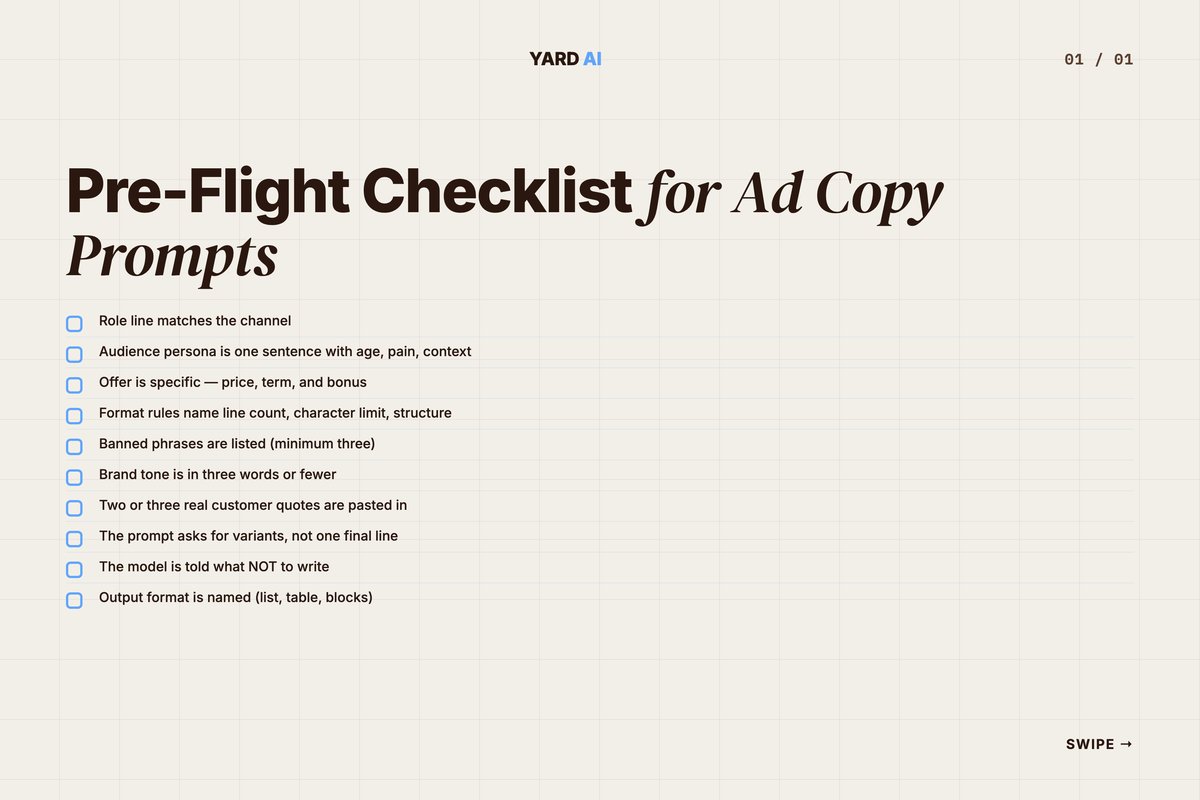 Five-step process flow for shipping prompt-engineered ad copy