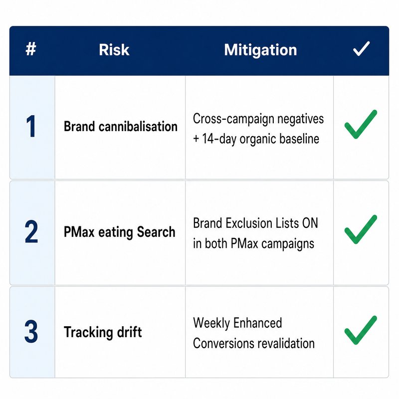 Three risks with mitigation steps as a checklist
