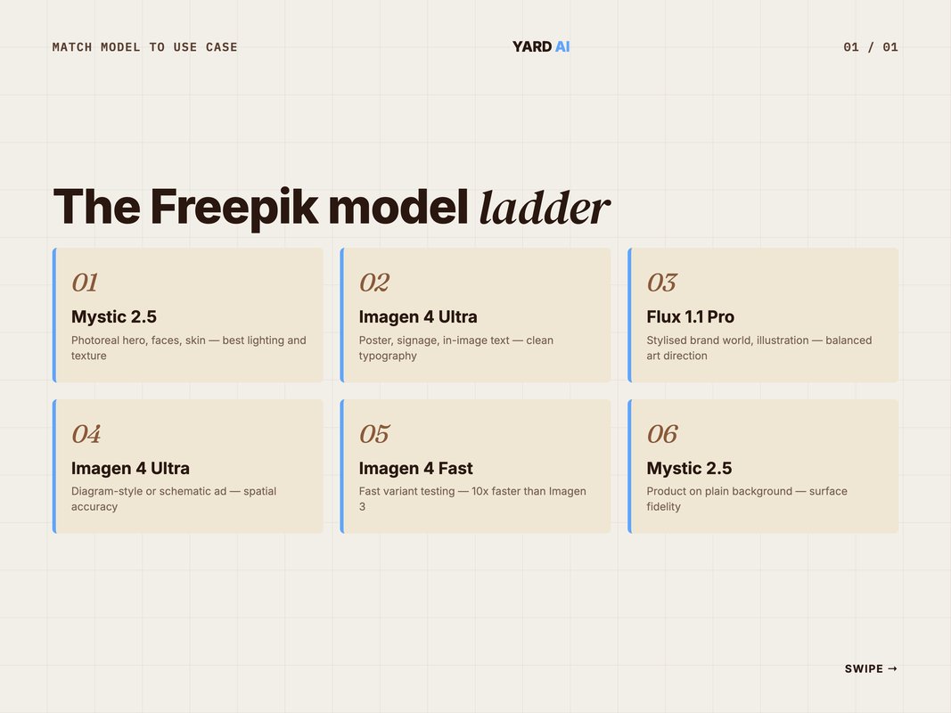 Freepik model selection matrix for ad creative use cases
