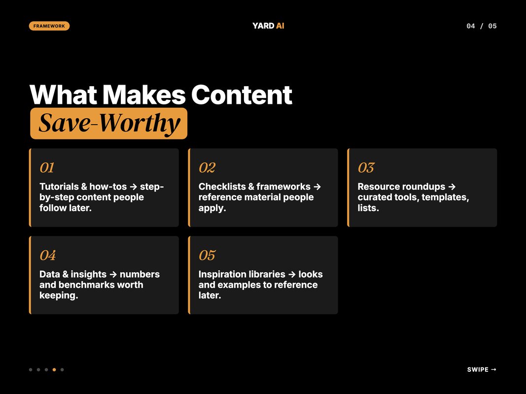 Editorial framework graphic of the five save-worthy content types