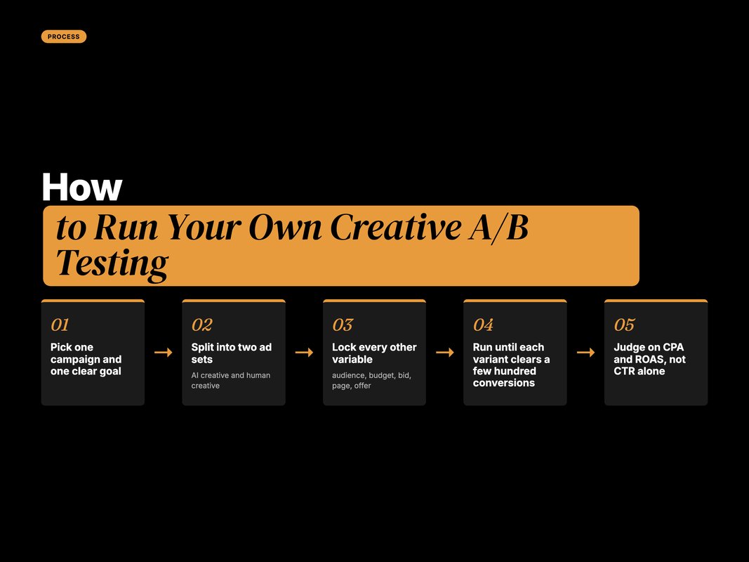 Process flow of five steps to run an AI vs human creative A/B test