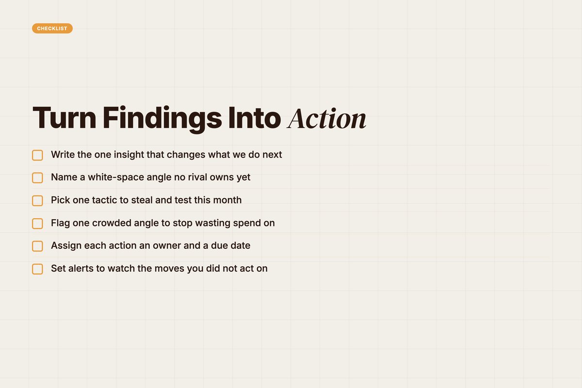 Checklist of steps to convert competitor findings into action items