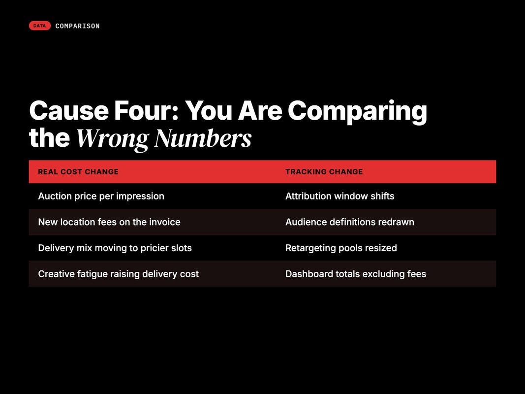Comparison of what changed in reporting versus what changed in cost