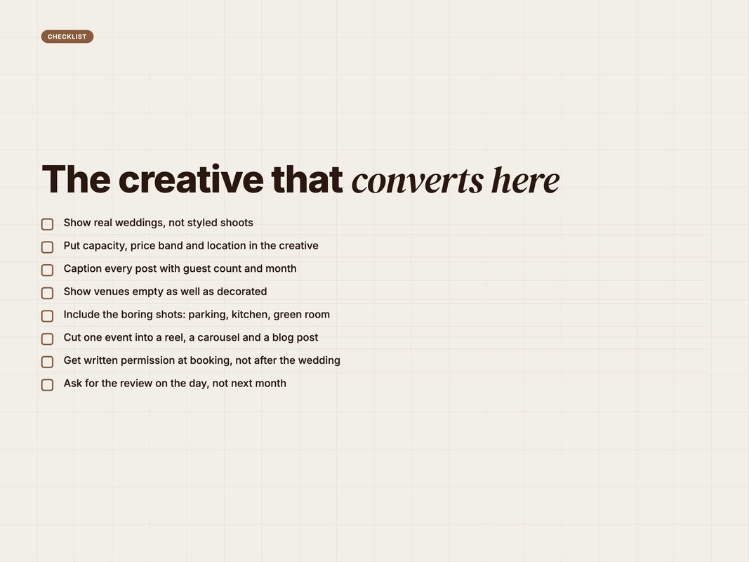 Checklist of the creative rules for wedding vendor marketing