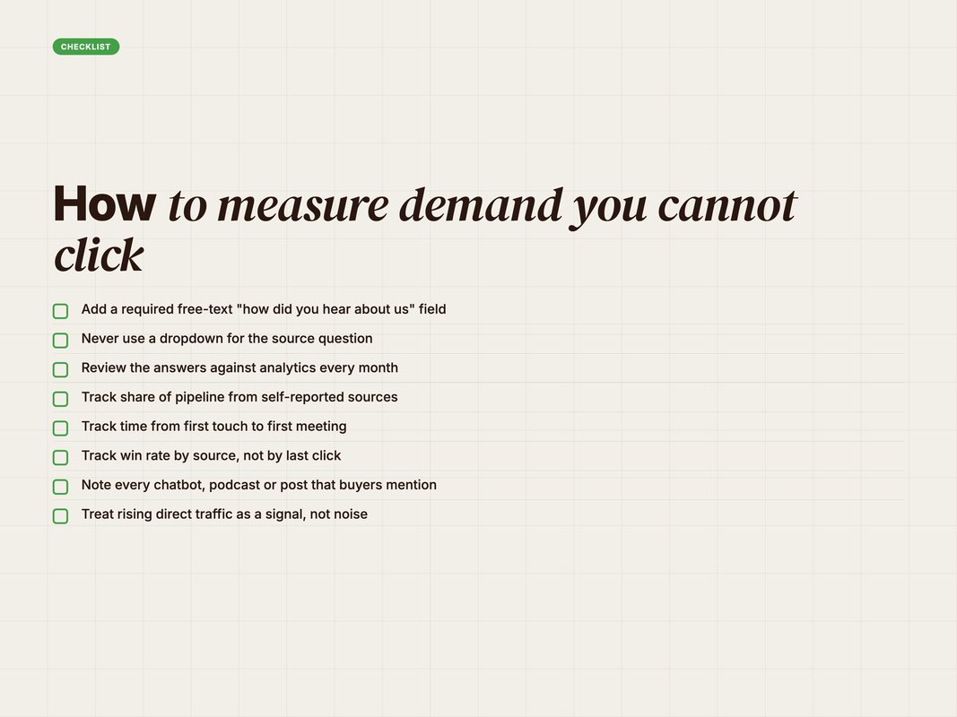 Checklist of the measurement setup for dark social B2B demand