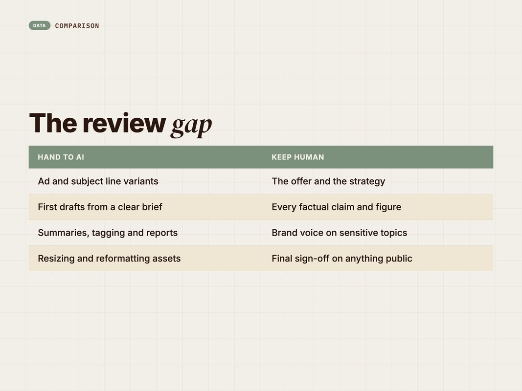 Comparison of the tasks AI does well against the tasks that should stay human