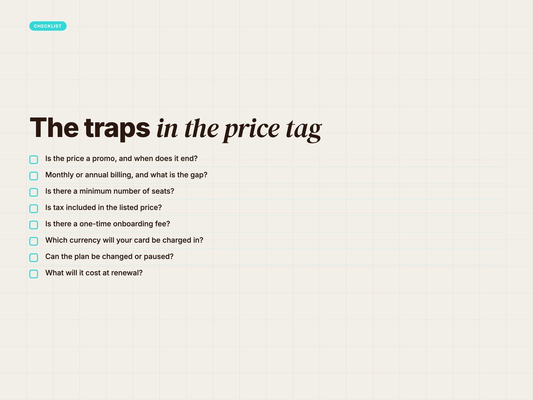 Checklist of the pricing traps to check before buying an AI tool