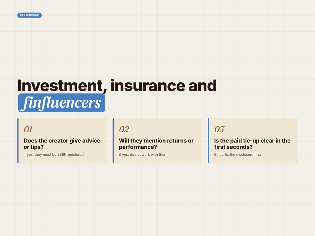 Framework card of the three questions to ask before any finfluencer partnership