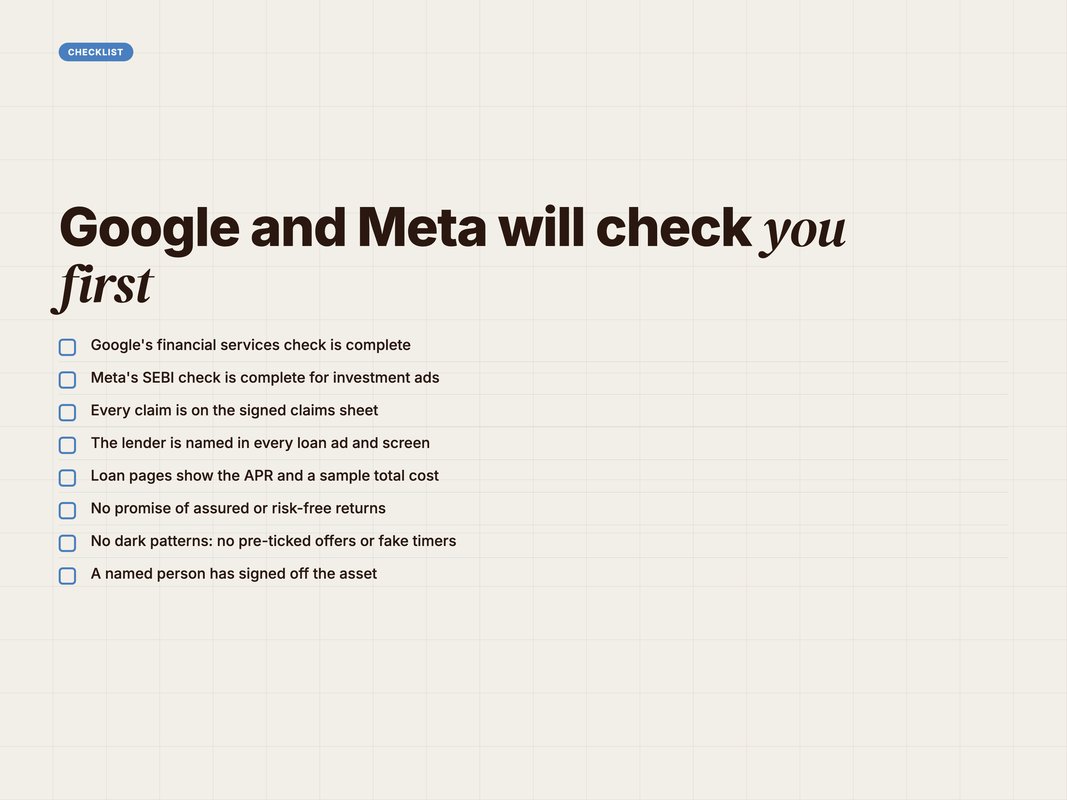 Checklist of the checks before a fintech ad goes live
