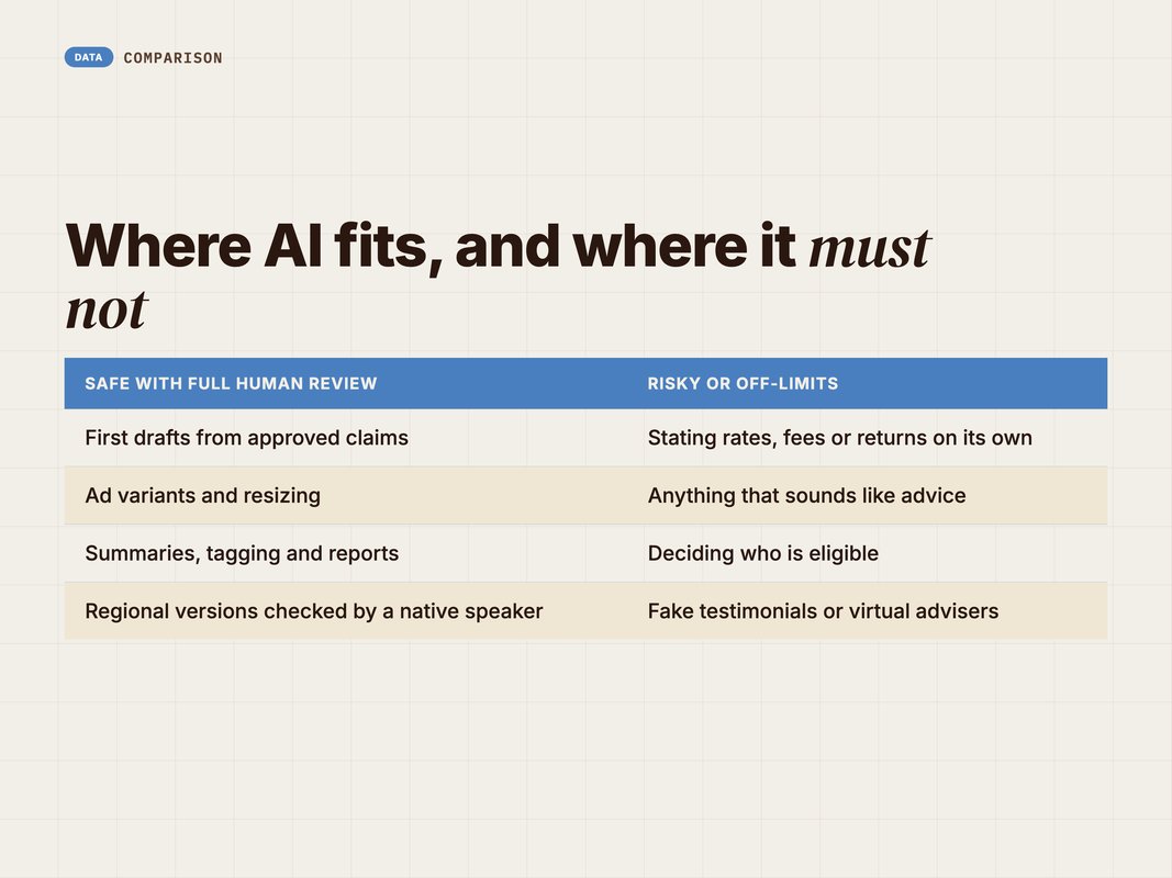 Comparison of safe AI uses against risky AI uses in fintech marketing