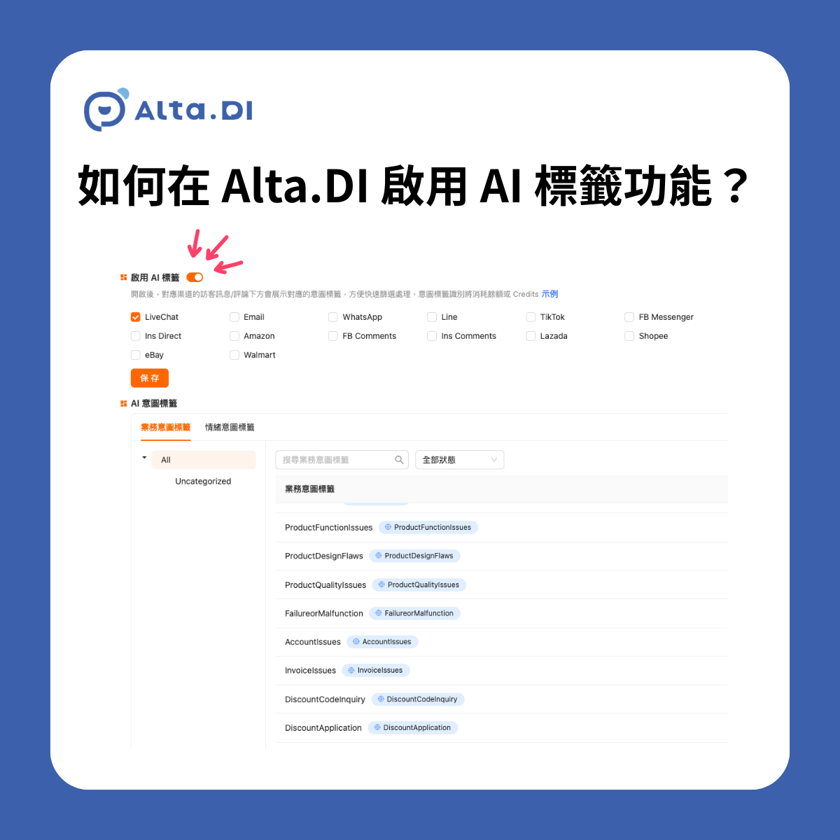 如何在 Alta.DI 啟用 AI 標籤功能？