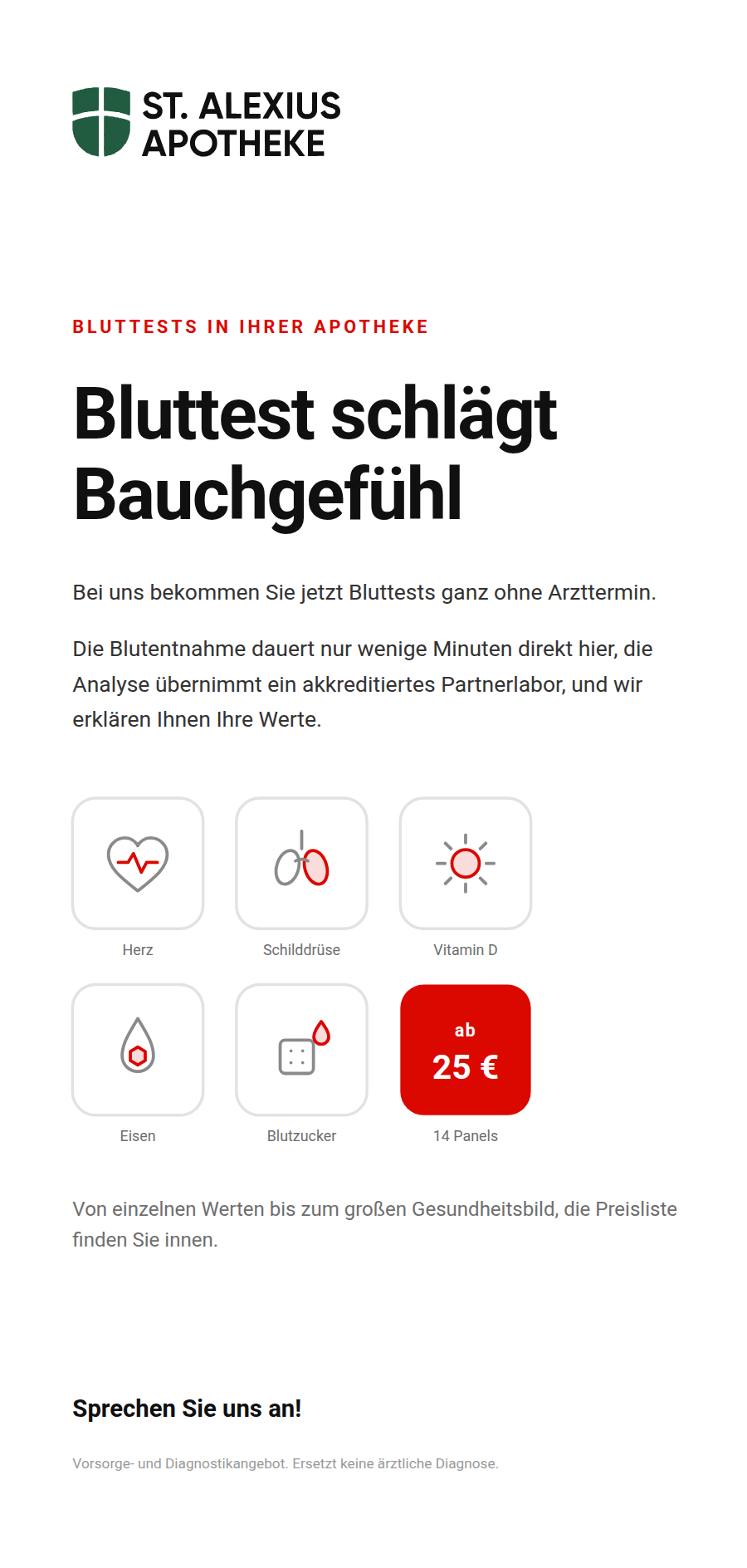 Preisflyer Titelseite der St. Alexius Apotheke