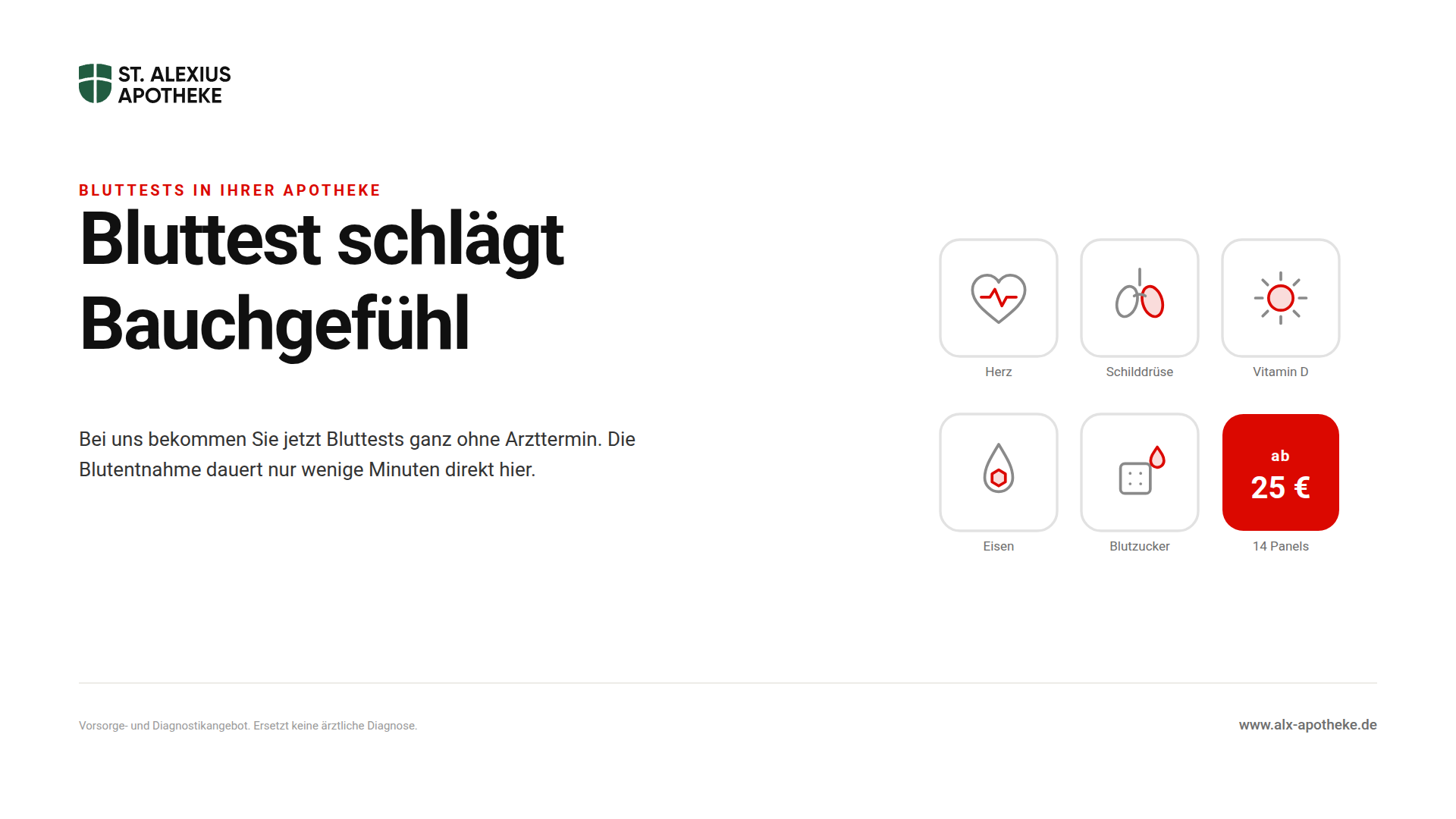 Bildschirmmotiv im Querformat mit der Botschaft Bluttest schlägt Bauchgefühl