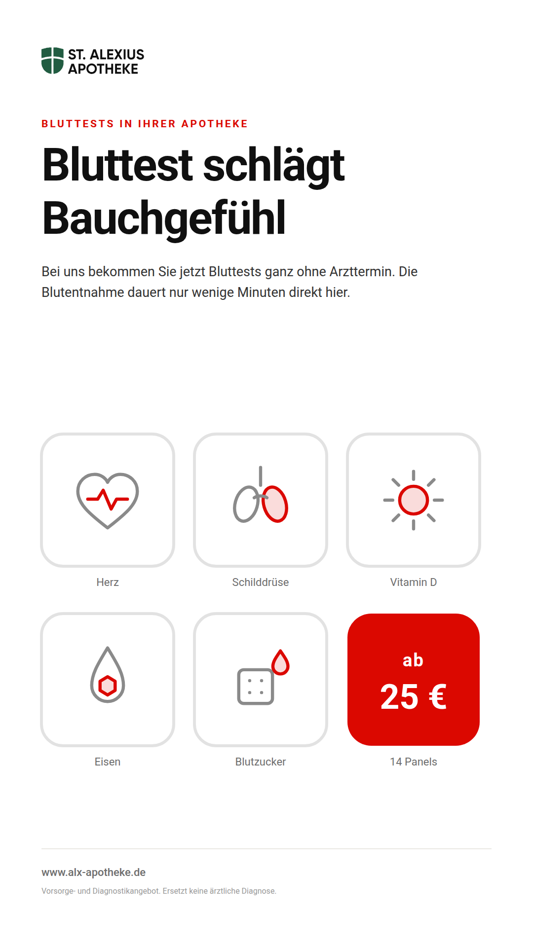 Bildschirmmotiv im Hochformat mit der Botschaft Bluttest schlägt Bauchgefühl