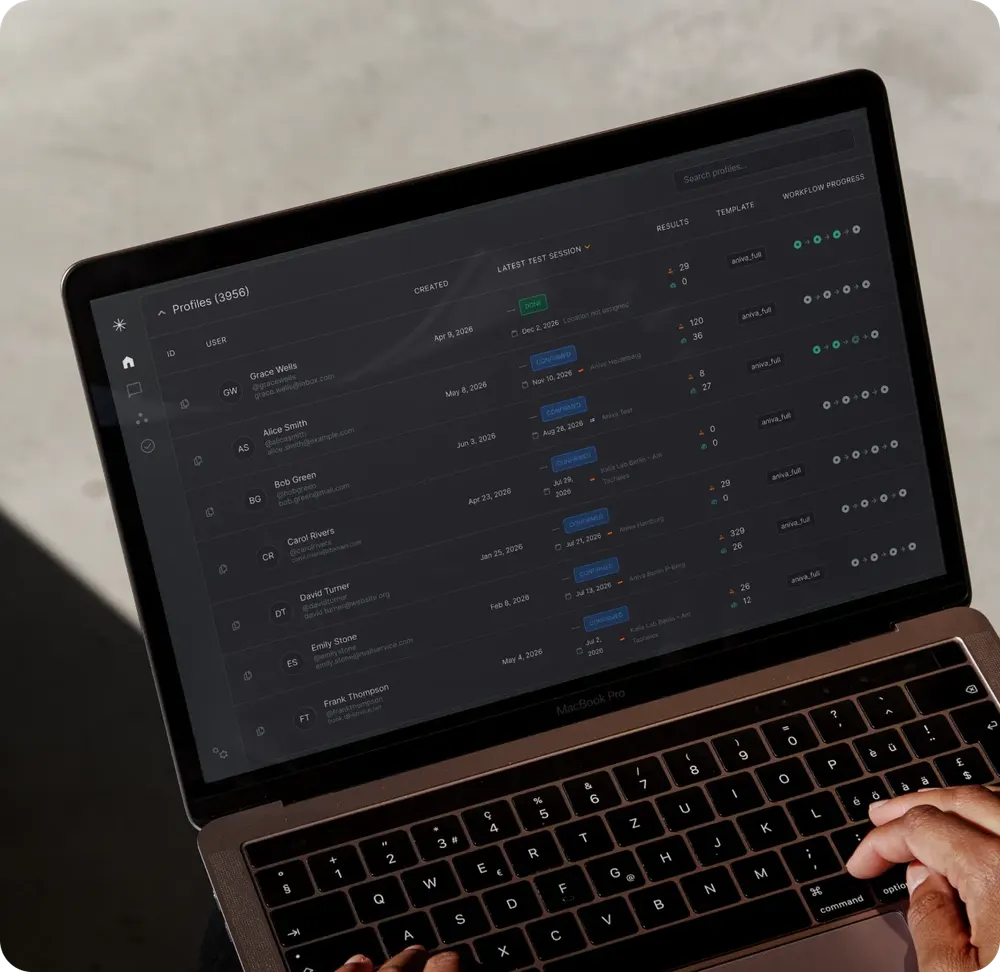 The Aniva clinic console open on a laptop, with a list of customers and their sample status