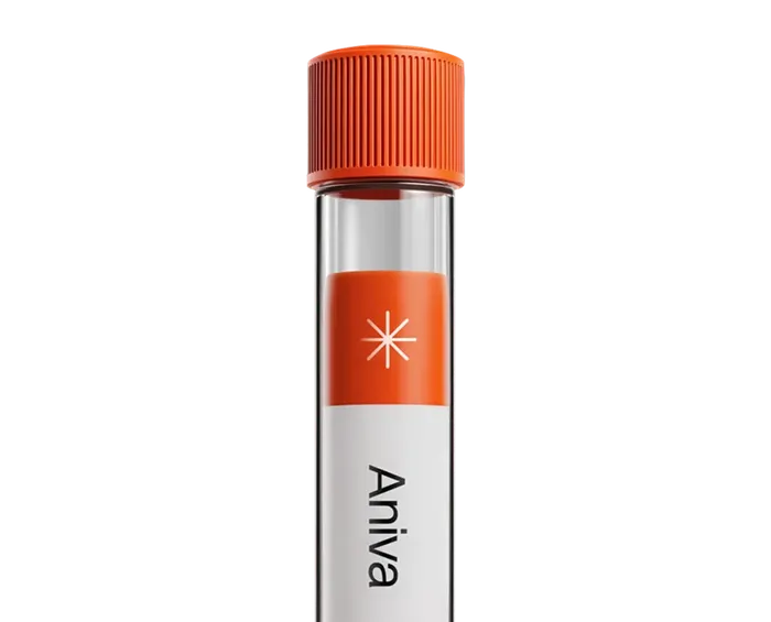 An Aniva sample tube with the orange Aniva label