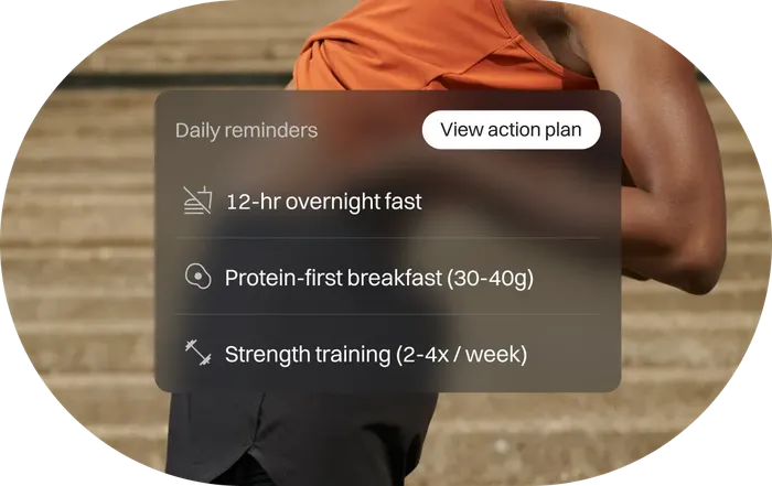 Daily reminders from a personal action plan shown over a photo of a runner