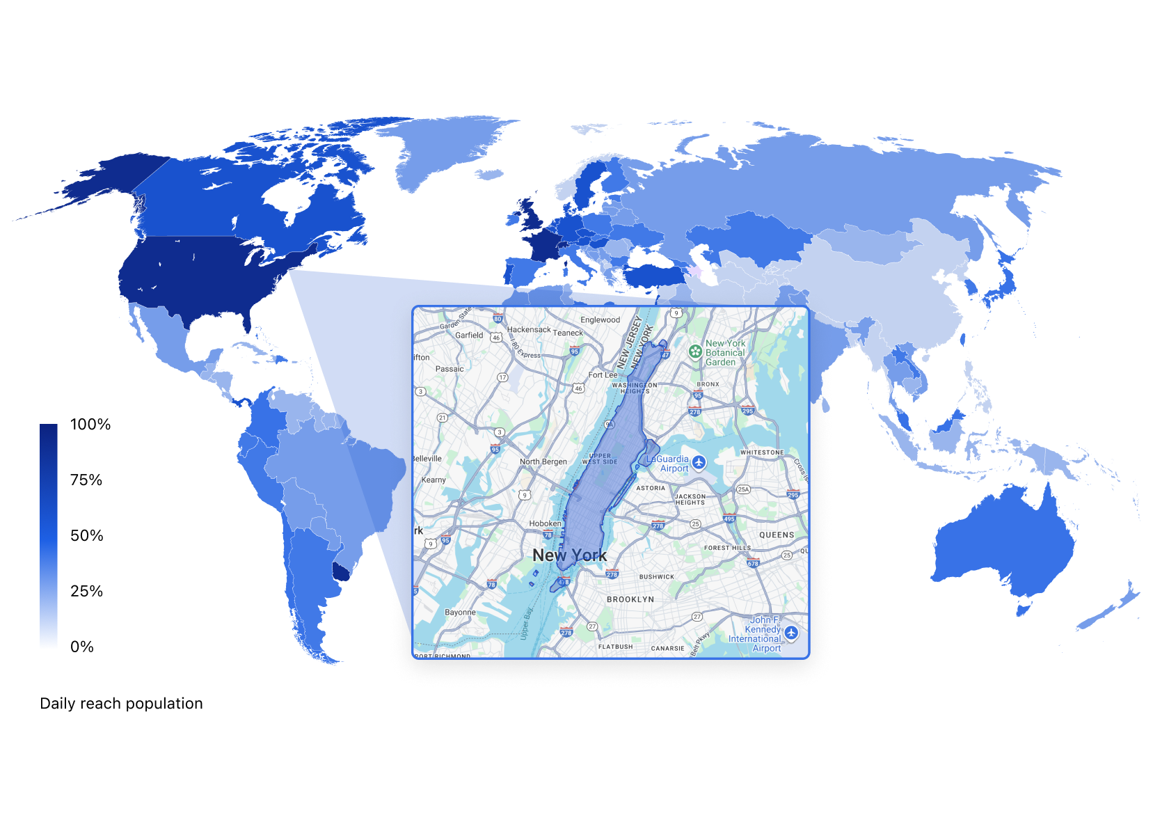Image of world map with zoom in to New York