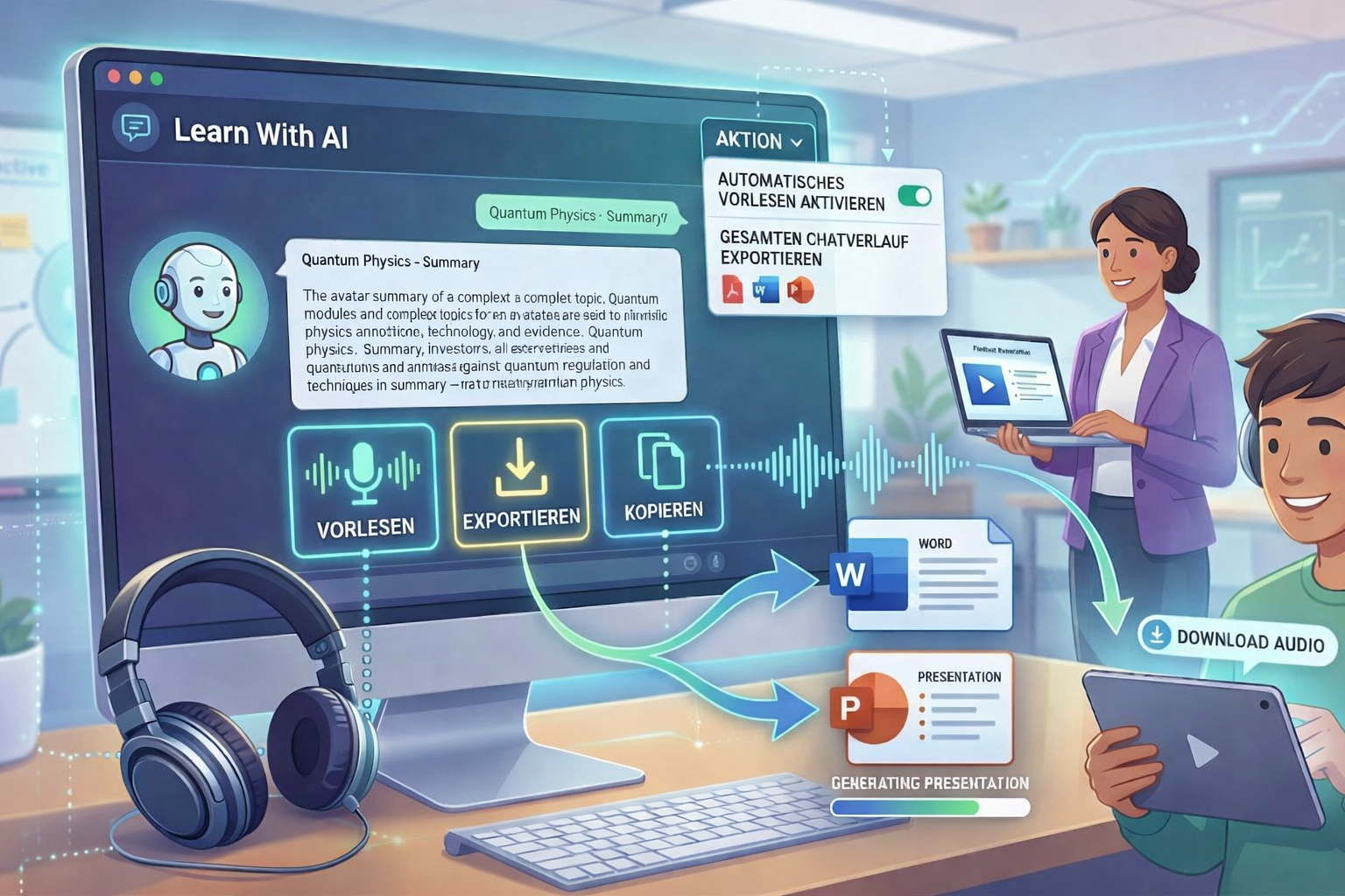 Read aloud, export, copy — new features in Learn With AI