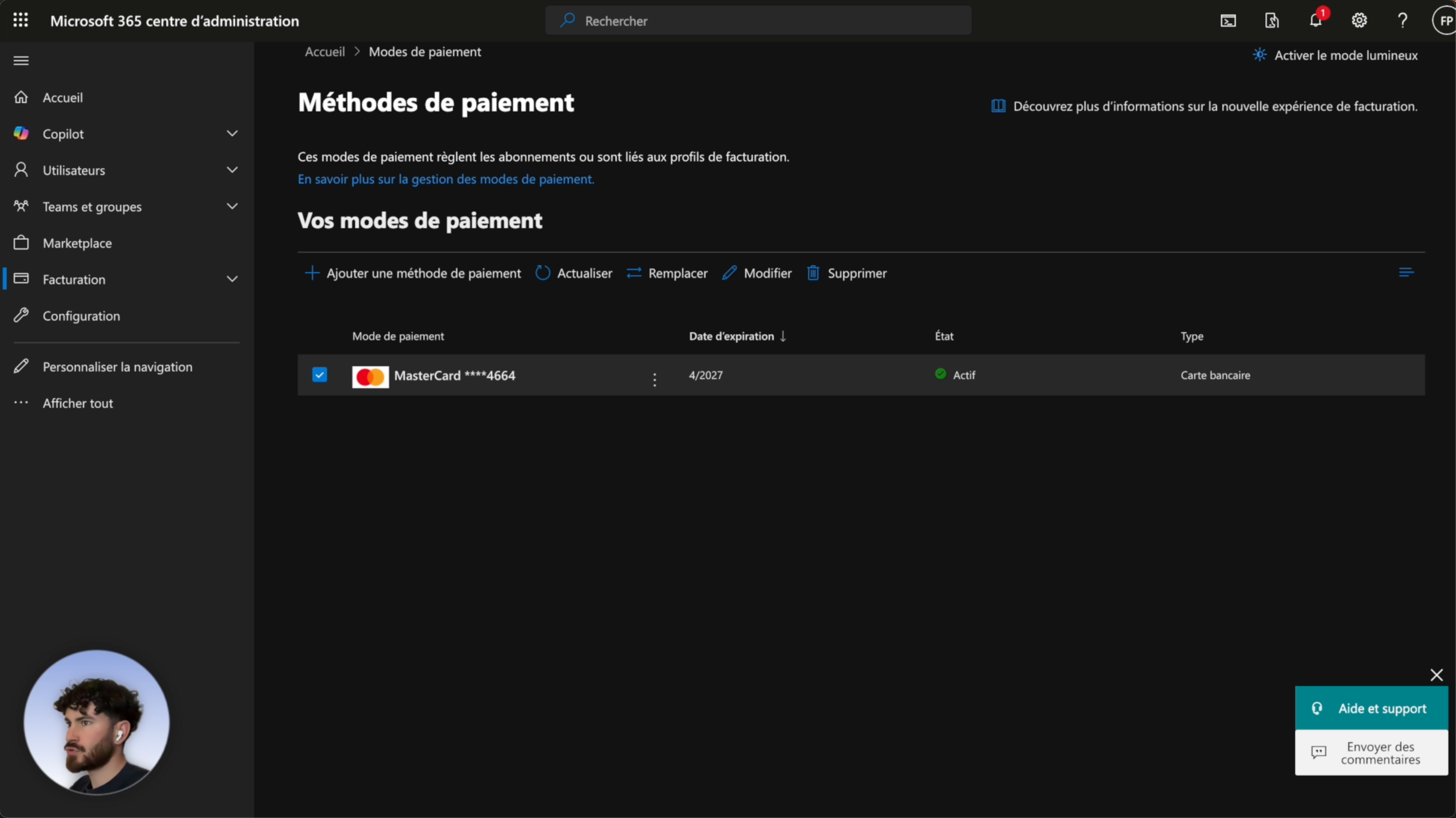 Changer sa Carte Bancaire (Microsoft)