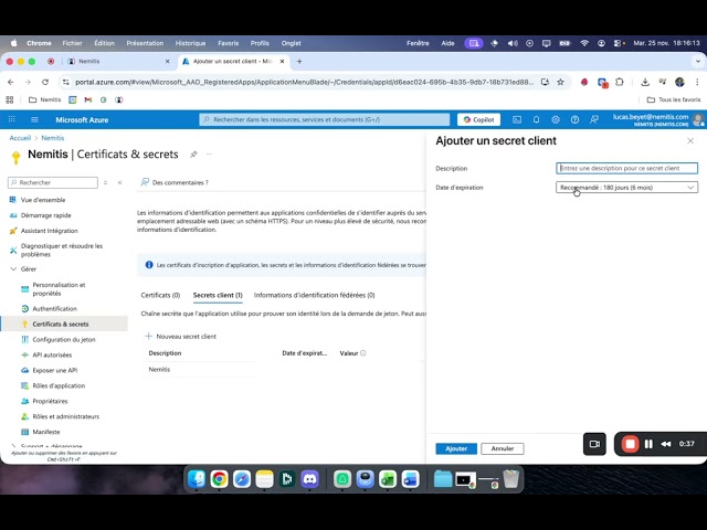 Renouveler le secret Sharepoint