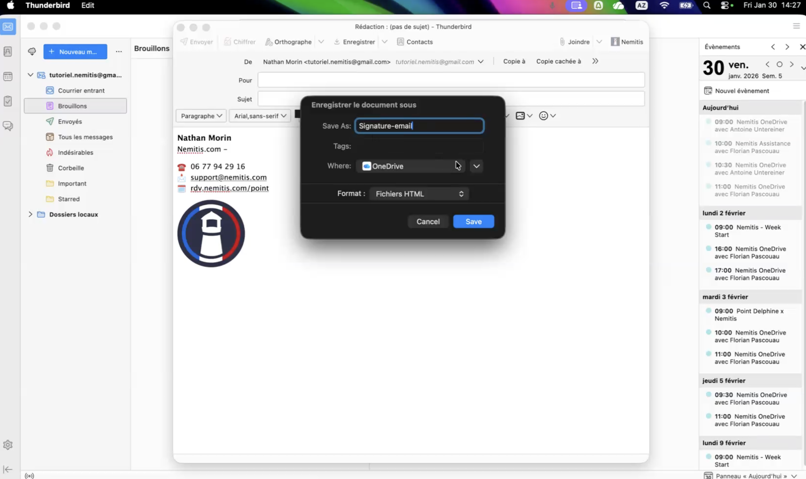 Enregistrer sa signature dans Thunderbird
