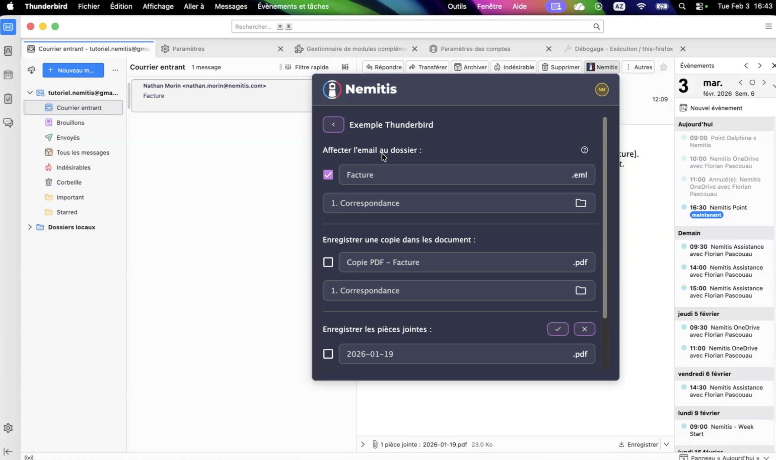 Utiliser le complément Nemitis dans Thunderbird