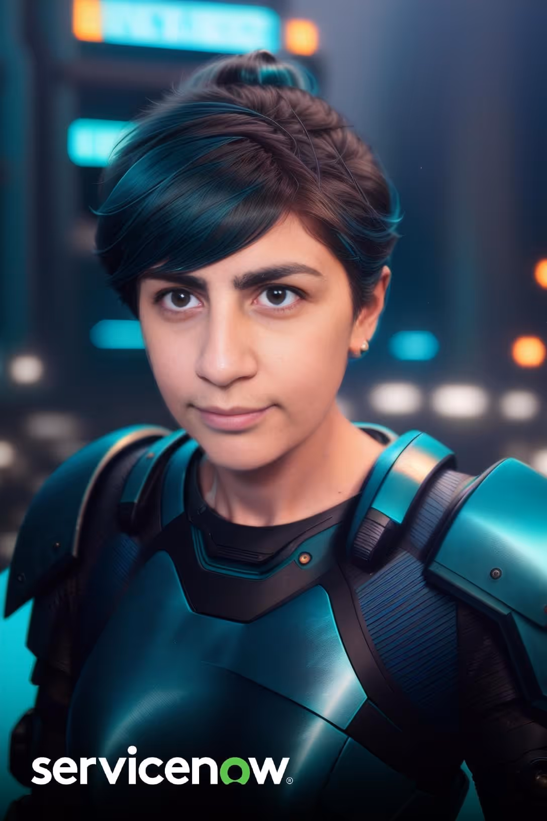 A custom  AI Photo booth theme for ServiceNow brand activation in Barcelona