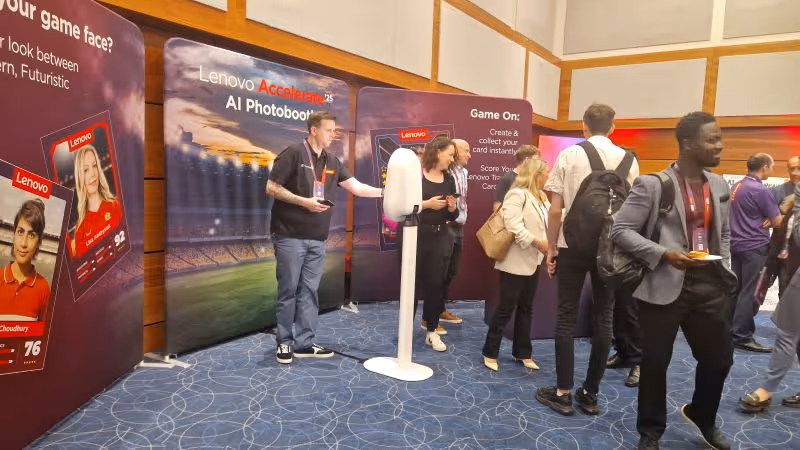 Branded AI Photo Booth kiosk setup for corporate tech conference in London