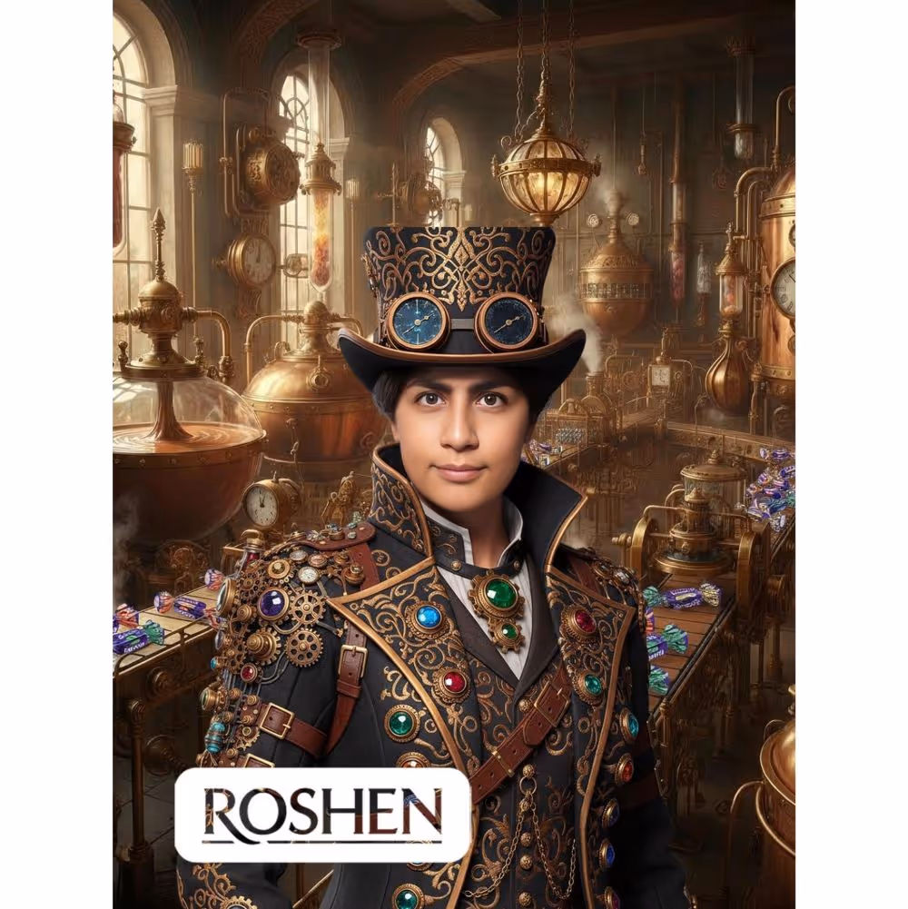 Steampunk themed AI portrait generated instantly by custom retail photo booth software