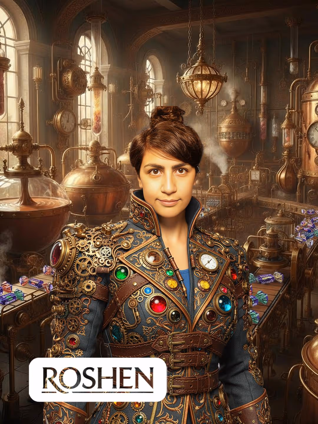 Steampunk themed AI portrait generated instantly by custom retail photo booth software