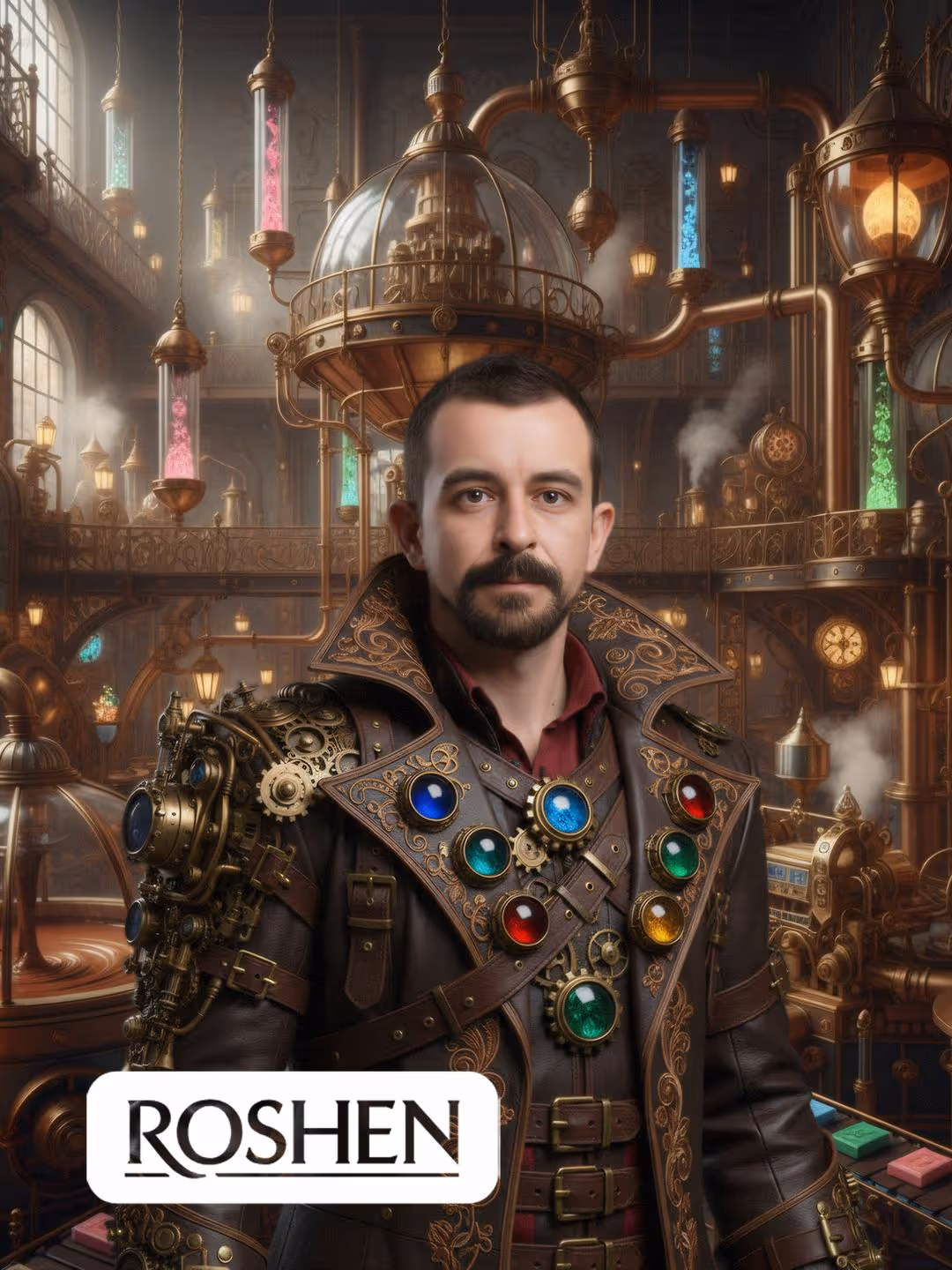 Steampunk themed AI portrait generated instantly by custom retail photo booth software