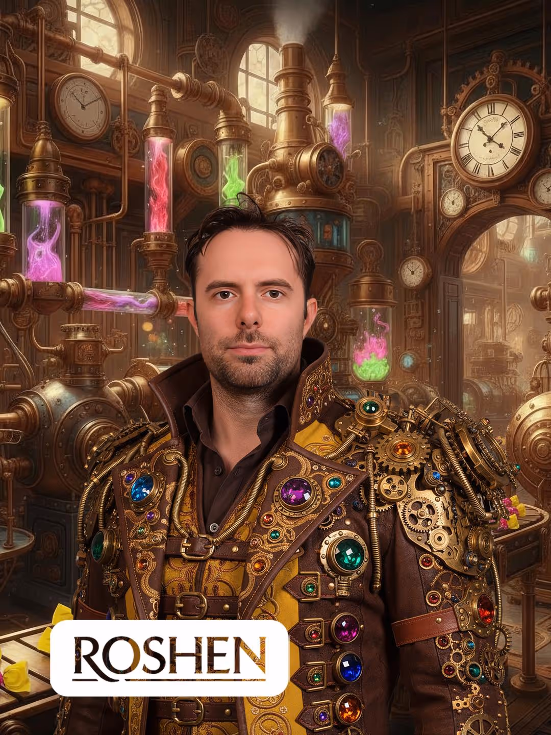 Steampunk themed AI portrait generated instantly by custom retail photo booth software