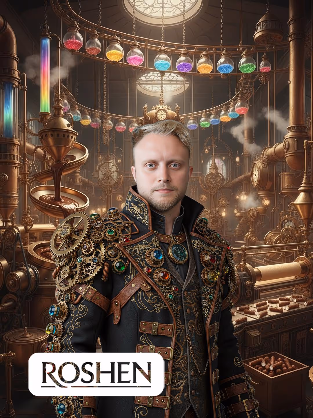 Steampunk themed AI portrait generated instantly by custom retail photo booth software