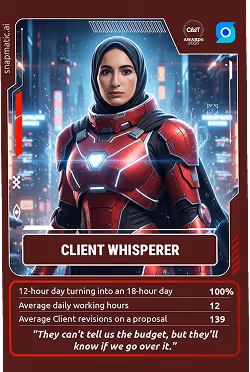 A digital trading card featuring an AI-transformed portrait of a person as a futuristic character, complete with custom branding, power levels, and a sleek holographic design for Sharegate