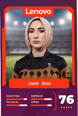 Custom football-themed AI trading card for a brand activation in London, featuring a personalized 'Star Player' portrait for Lenovo