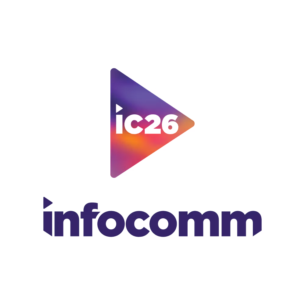 Infocomm 2026 event logo with 'ic26' in a colorful play button and 'infocomm' in purple text