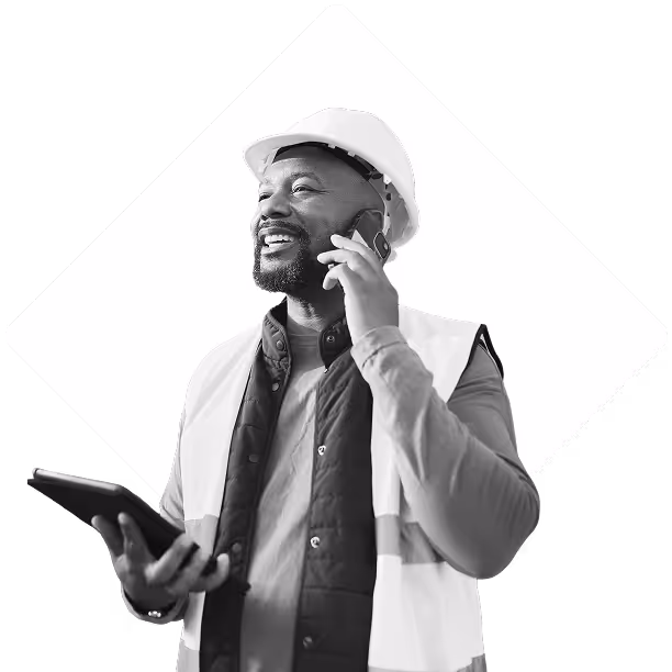 Man with a hard hat on the phone