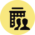 People in front of a building icon