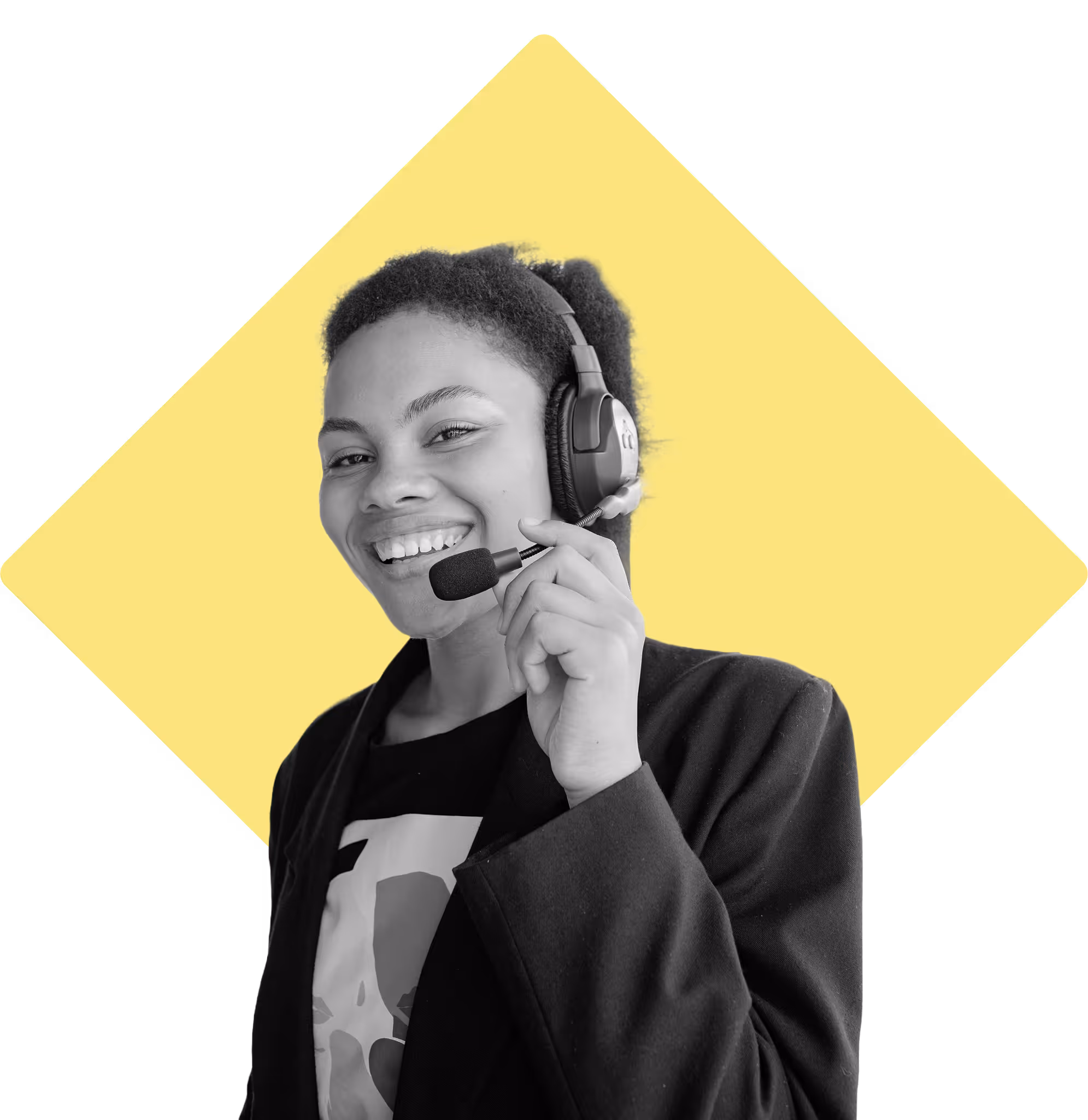 Smiling woman with headset smiling at the camera