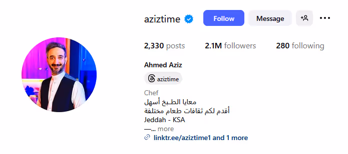  Ahmed Aziz profile screen as a top Instagram influencer in dubai